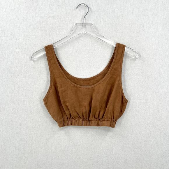 Enza Costa Tops - ENZA COSTA Linen Crop Tank Bra Top Womens XS Brown Layering Minimal Revolve NEW